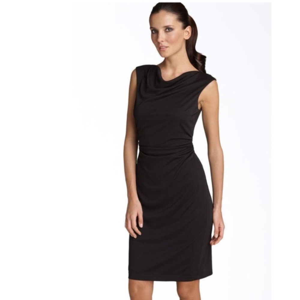 David Meister Ruche Black Sheath Dress